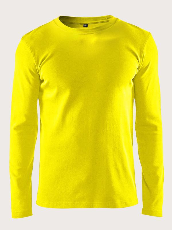 Men's Plus Size Regular Fit Solid Round Neck Long Sleeve Tee, Summer Clothes, Quick Drying Crewneck T-shirt, Casual Men's  Top for All Seasons, Men's Clothing Outfits