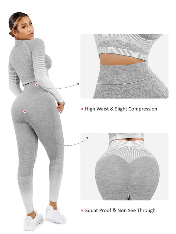 Two-piece Set Women's Striped Print Thumb Hole Shapewear Set, High Stretch Crop Top & High Waist Leggings, Tummy Control Shapewear Set for Women