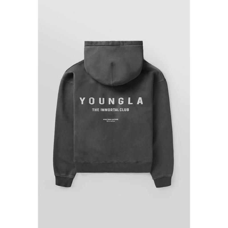 Youngla Men's Oversized Pullover Hoodie Double-Layer Composite Fabric Printed Jacket Sports Fitness Sweatshirt