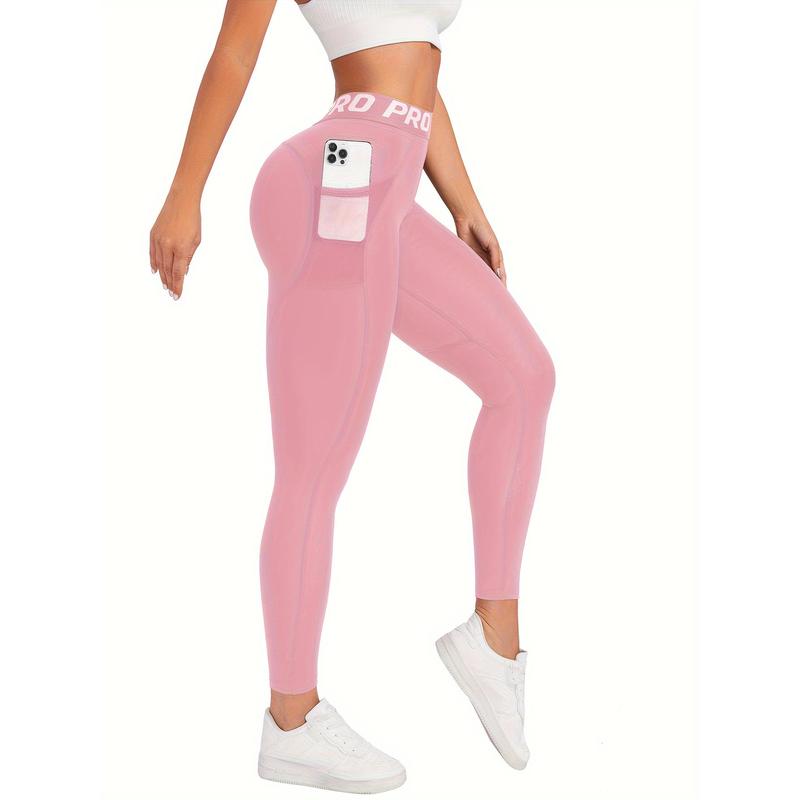 Letter Pattern High Waist Yoga Pants, High Elasticity Running Fitness Leggings, Autumn and Winter Women's Sports Clothing