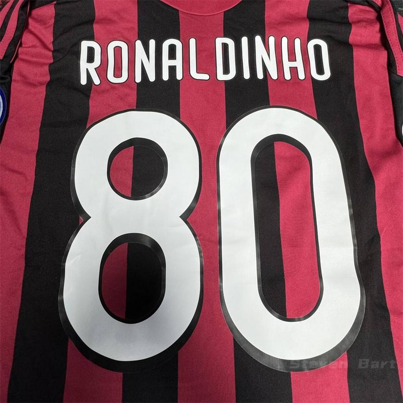 Soccer Jersey Fans Version Home kit Ronaldinho #80 Black Red  long Sleeves