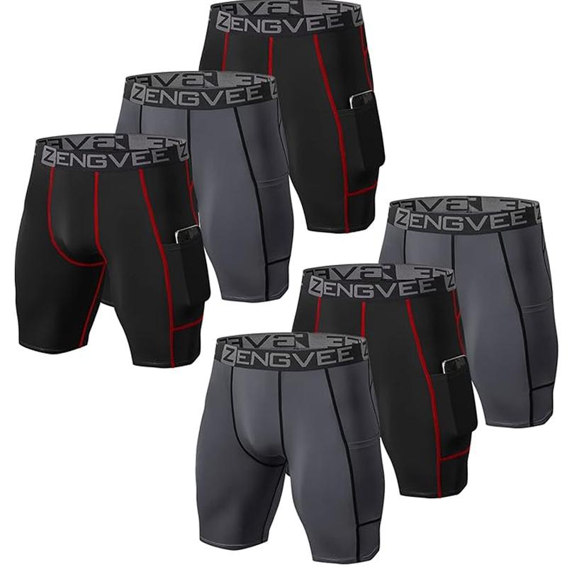 3 Pack Mens  Compression Shorts   with Pocket Running Short  Gym,Swimming,Yoga,Climbing,Workout,Cycling,Running