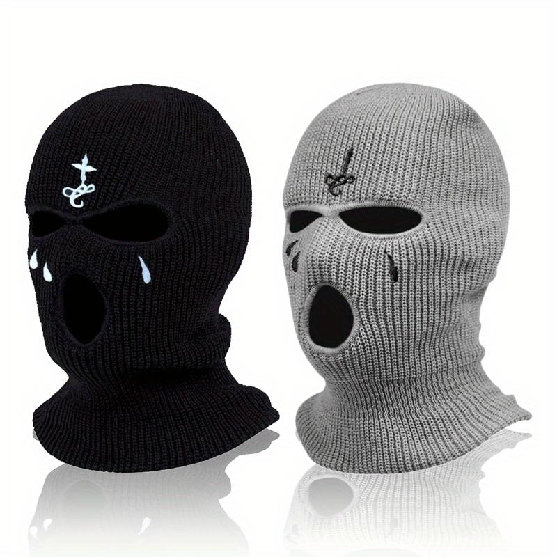 2pcs Soft & Warm Embroidered Knit Balaclava Face Mask - Ultimate Winter Sports & Outdoor Companion with 3-Hole Design, Unique Gift Idea for Friends