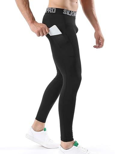 $19.99 SILKWORLD Men's Compression Pants with 2-3 Pack, Cool Dry Gym Leggings Baselayer Running Tights for Workout, Black and Multicolor 3 Activewear Cycling