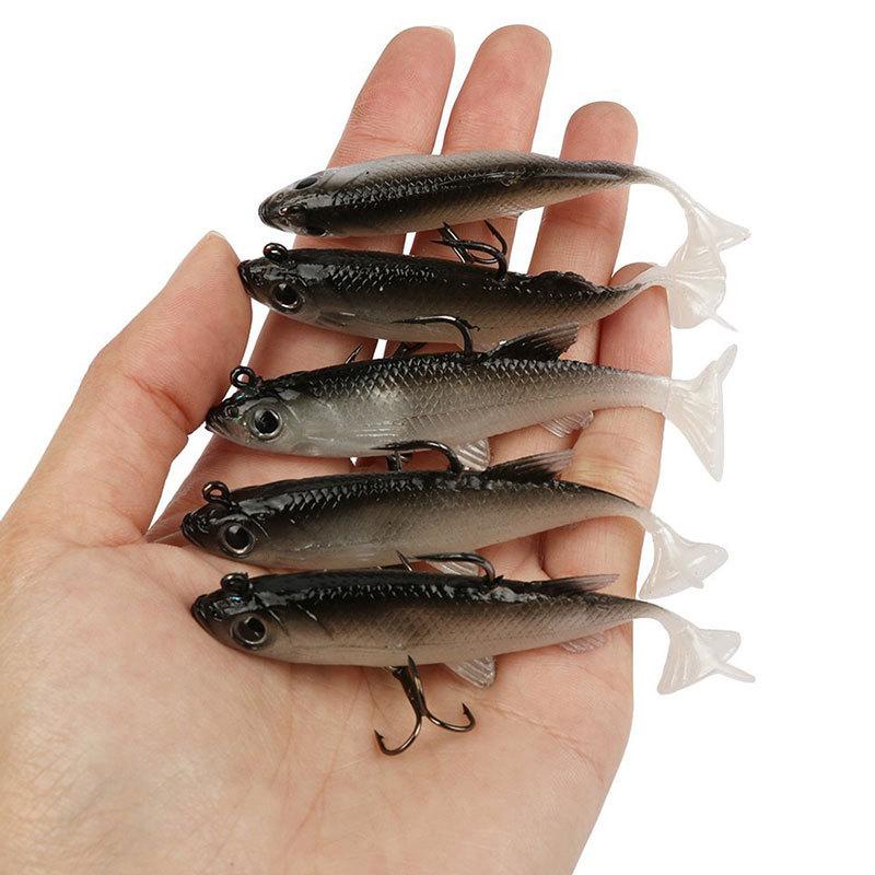 Artificial Fishing Lure,5Pcs Bionic Paddle T Tail Soft Fishing Lure with Hook,3D Fish Eye Design Simulated fish, Fishing bait for Freshwater &Saltwater,Flyfishing gear,Portable Outdoor FishingAccessories