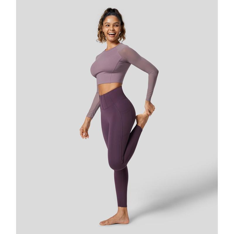 Halara Softlyzero™ Airy Contrast Mesh Sleeve Cropped Cool Touch Yoga Sports Top-UPF50+