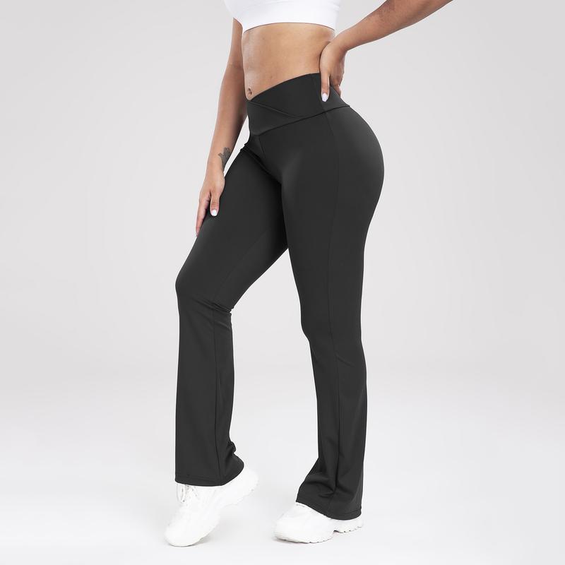 Women's Plain High Waist Sports Leggings, Solid Wrap Flare Leg Pants, High Stretch Seamless Yoga Leggings, Ladies Sportswear for Indoor Outdoor Wear