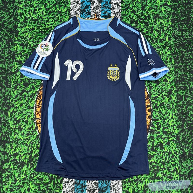 2006 World Cup Argentina Jersey Away No. 19 Messi Riquelme Soccer Training Jersey Short Sleeve fan shirt jersey  ootd