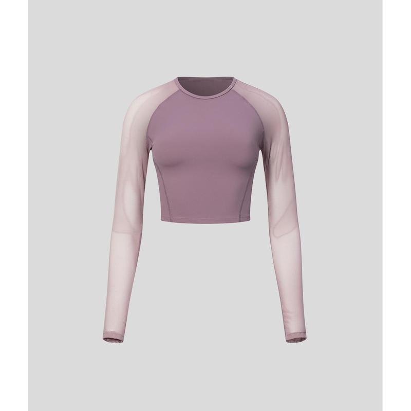 Halara Softlyzero™ Airy Contrast Mesh Sleeve Cropped Cool Touch Yoga Sports Top-UPF50+