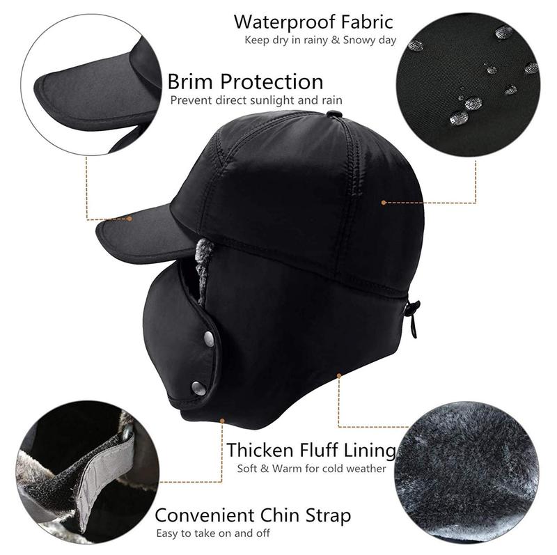 Winter Essentials Warm Hat, Winter Hat with Ear Flaps, 3 in 1 Thermal Fur Lined Trapper Hat Windproof Cycling Headwear 51