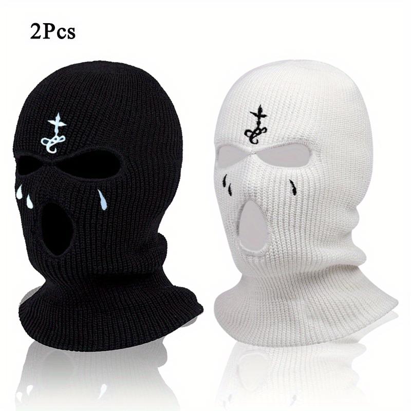 2pcs Soft & Warm Embroidered Knit Balaclava Face Mask - Ultimate Winter Sports & Outdoor Companion with 3-Hole Design, Unique Gift Idea for Friends