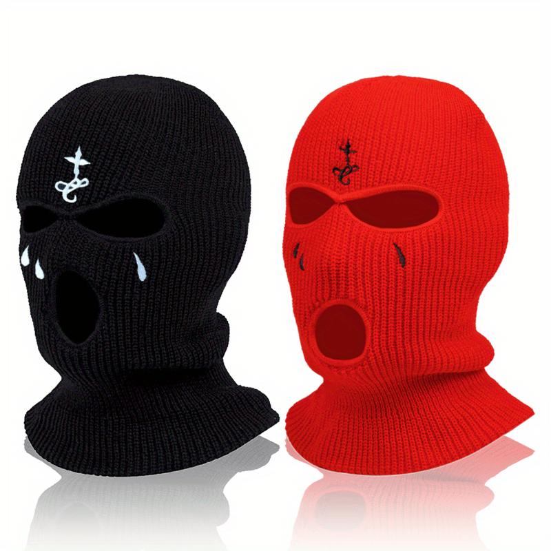 2pcs Soft & Warm Embroidered Knit Balaclava Face Mask - Ultimate Winter Sports & Outdoor Companion with 3-Hole Design, Unique Gift Idea for Friends