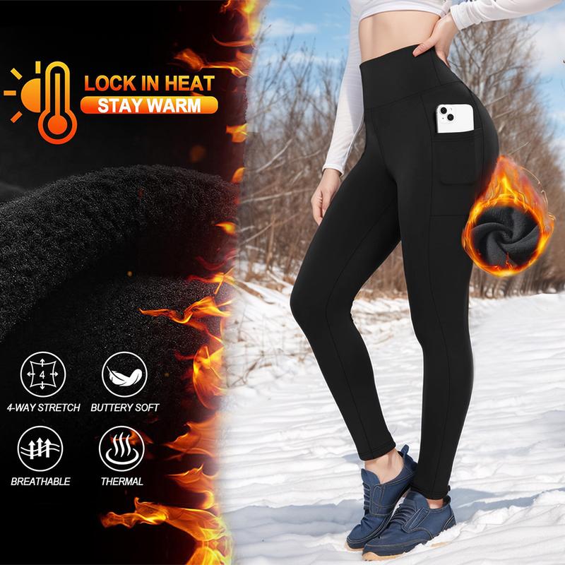 Women's High-Waisted Thermal Fleece Lined Sports Leggings with Pocket, Warm Thick Tights for Winter Workout, Soft Yoga Running Pants, Activewear for Women