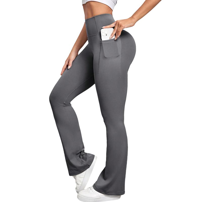 Flare Sport Yoga pants, High-Waist Tummy Control Athletic Workout Plain Pants, Solid Slimming Skinny Bootcut Exercise Leggings for Fall Winter Gym