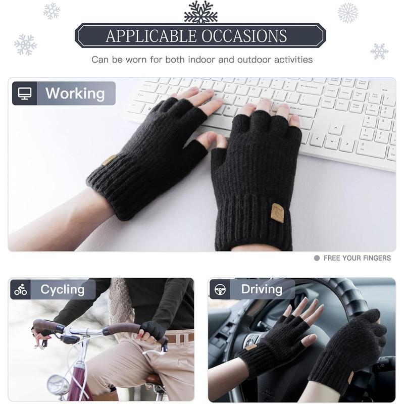 Fingerless Gloves Half Finger Gloves Winter Warm Knitted Gloves Working Running Biking Driving for Men and Women