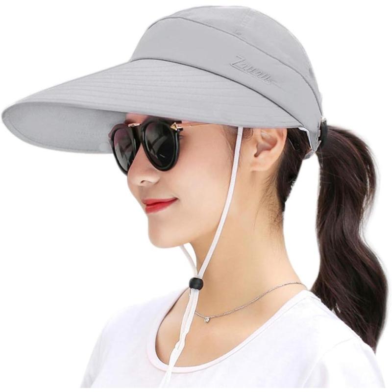 Sun Protection Wide Brim Hat for Women - Foldable Ponytail Summer Hat with Detachable Flap - UV Protection Fishing Hat for Outdoor Activities