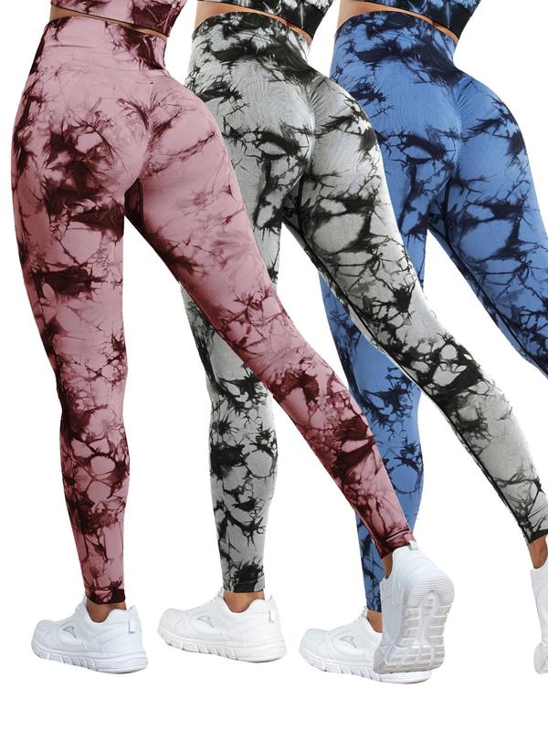 Women's Tie Dye Sports Leggings, High Waist Stretchy Leggings, Tummy Control Butt Lifting Skinny Yoga Pants for Gym Workout Fitness, Activewear & Sportswear, Tummy Control