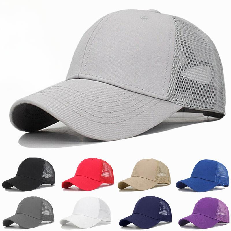 Mens Womens Trucker Hat Mesh Back Plain Solid Snapback Baseball Cap Blank Visor