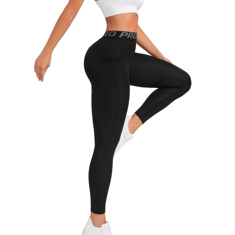 Letter Pattern High Waist Yoga Pants, High Elasticity Running Fitness Leggings, Autumn and Winter Women's Sports Clothing