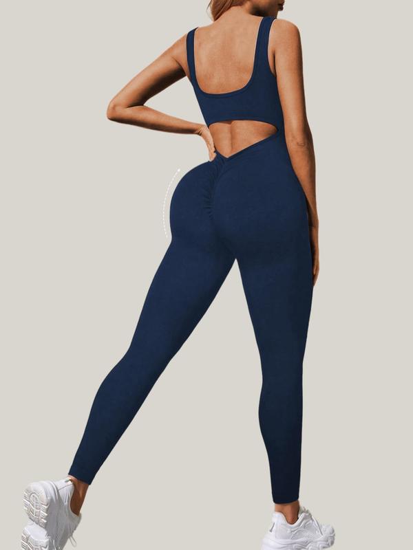 Women's Solid Color Cut Out Skinny Tummy Control Jumpsuit, Sporty High Stretch Yoga Workout Jumpsuit, Jumpsuit for Women, 2024 Sportswear for Women, Gym Clothing, Gym Clothes for Women, Minimalistic Outfit