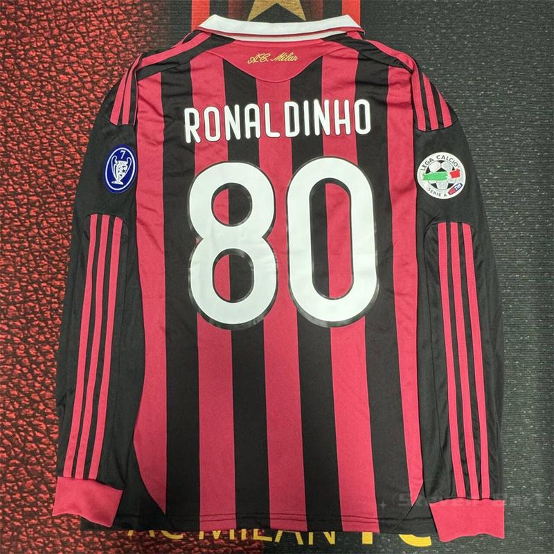 Soccer Jersey Fans Version Home kit Ronaldinho #80 Black Red  long Sleeves