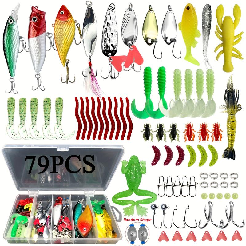 30 79 84 93 106 283pcs Fishing Lures For Topwater, Fishing Hooks Tackle Kit For Bass Trout Salmon, Fishing Accessories Lure Kit Box, Including Minnow Popper Spoon Lures Soft Plastic Worms Bait Rigs Jigs Head