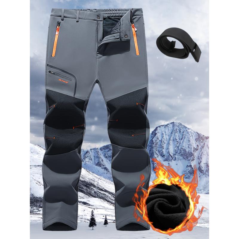 Men's Fleece Thick Warm Patchwork Loose Straight Leg Hiking Pants for Adventure, Ski, Mountaineering - Trendy and Comfortable