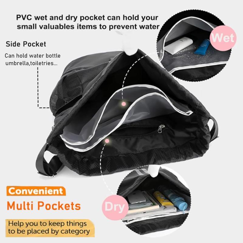 Swimming bag sports drawstring backpack gym bag-backpack shoe compartment moisture-proof pocket mesh bag suitable for men and women travel