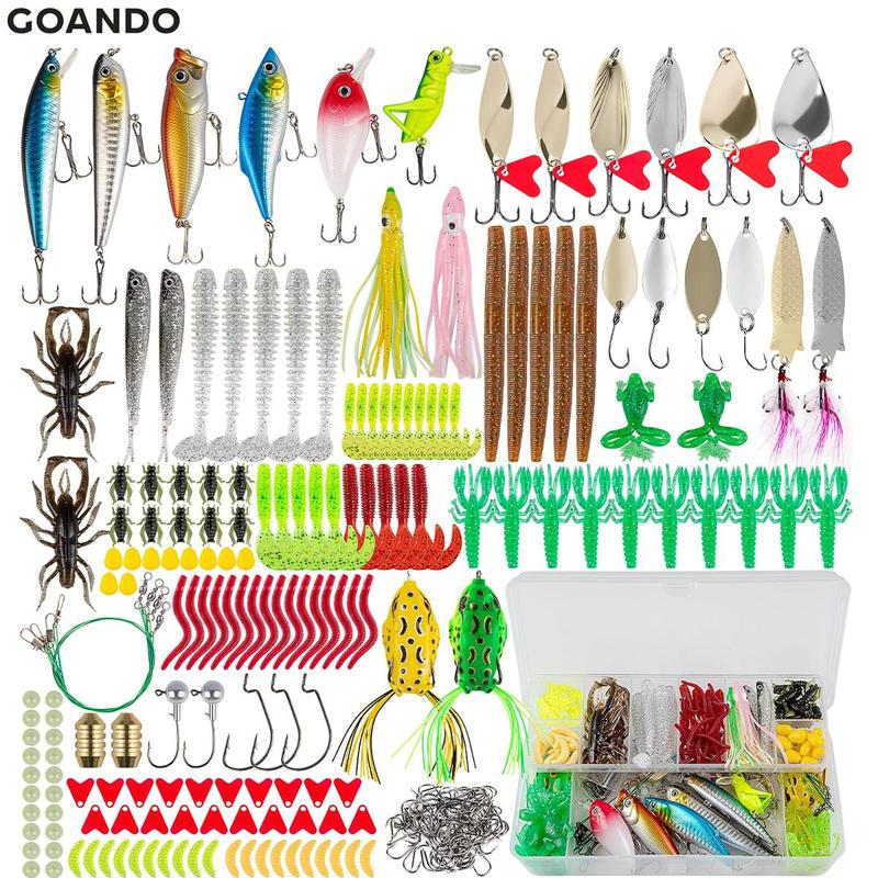 Fishing Lures Kit, 1 Set Fishing Lures Set, Including Spoon Lures, Soft Plastic Worms, Crankbait Jigs, Fish Hooks, Fishing Equipment, Outdoor Fishing Accessories, Bait Tackle Kit for Bass Trout Salmon For Gift