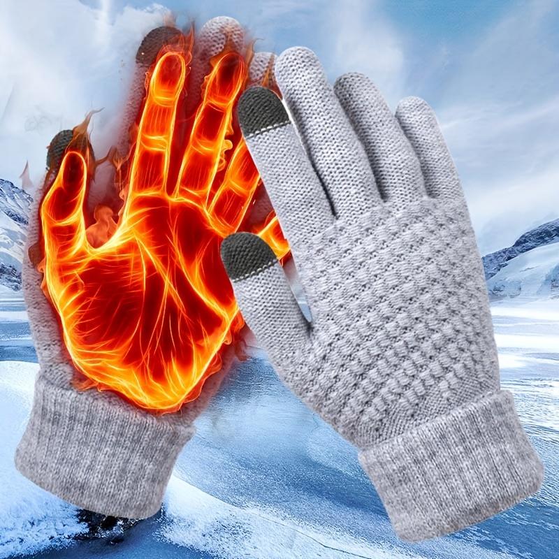 1 Pair Knit Thermal Winter Gloves, Solid Color Touch Screen Thickened Sports Gloves For Cycling & Hiking