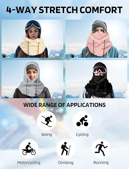 Balaclava Winter Ski Mask for Men Women, Fleece Face Mask Women Hat Neck Windproof Hooded Scarf Cold Weather Warm Face Cover