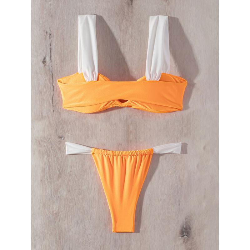 New bikini sexy solid color push up V pleated swimsuit