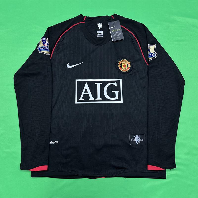 Nike 0708 Manchester United Vintage Long Sleeve Soccer Jersey Away 7 Ronaldo Champions League Edition