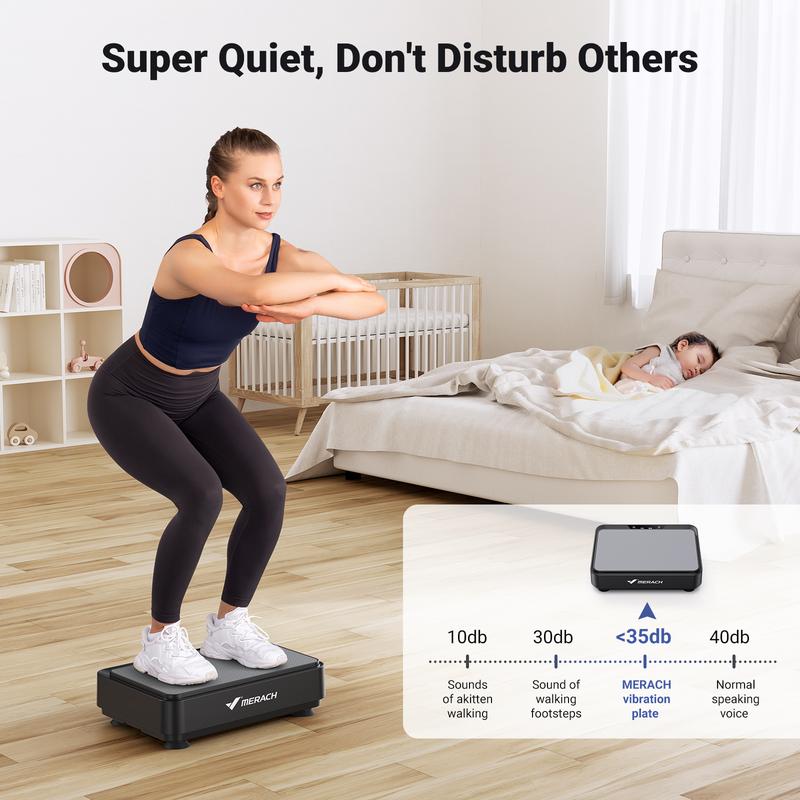 MERACH Square Vibration Plate Exercise Machine, Lymphatic Drainage Machine, Whole Body Workout Vibration Platform for Wellness and Fitness with 2 Resistance Bands