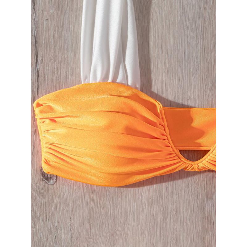 New bikini sexy solid color push up V pleated swimsuit