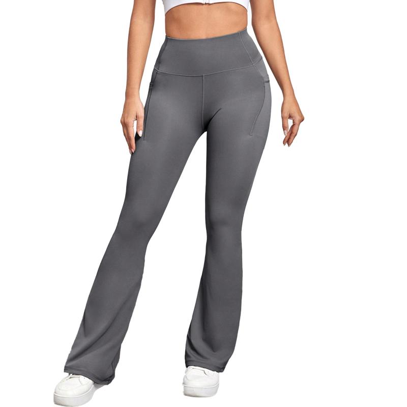 Women's High-Waist Flare Leg Yoga Pants  - Stretchy, Pocketed, Solid Color, Gym-Ready, Breathable, Quick-Drying, Sports Leggings  normal type outfit