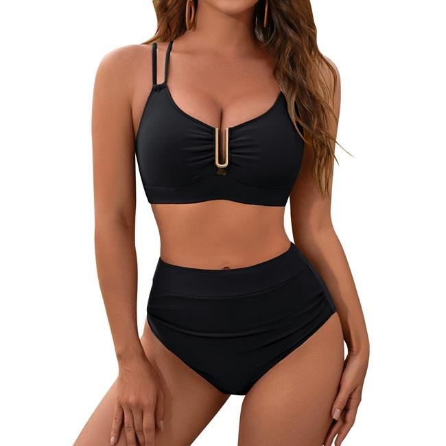 BMJL High Waisted Cutout Crisscross Ruched Womens Modest Tummy Control Two Piece Bikini Sets