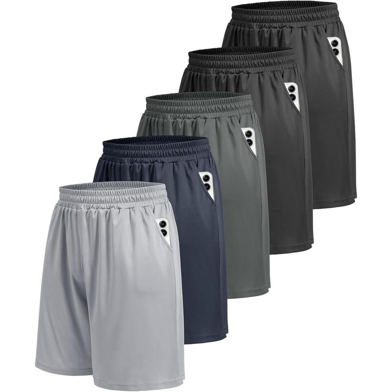 5 Pack Athletic Gym Mens Shorts - Workout Black Quick Dry Basketball Shorts with Pockets for Running Casual Activewear