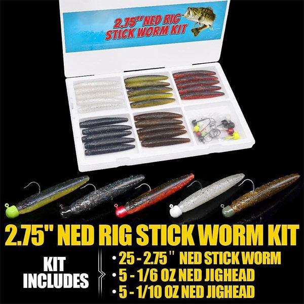 Ned Rig Kit: Finesse Soft Plastic Worms, Stick Swimbaits, Minnow & Crawfish Lures, Shroom Ned Jig Heads - Perfect for Bass Fishing