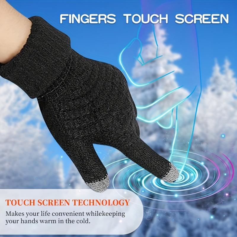 1 Pair Knit Thermal Winter Gloves, Solid Color Touch Screen Thickened Sports Gloves For Cycling & Hiking