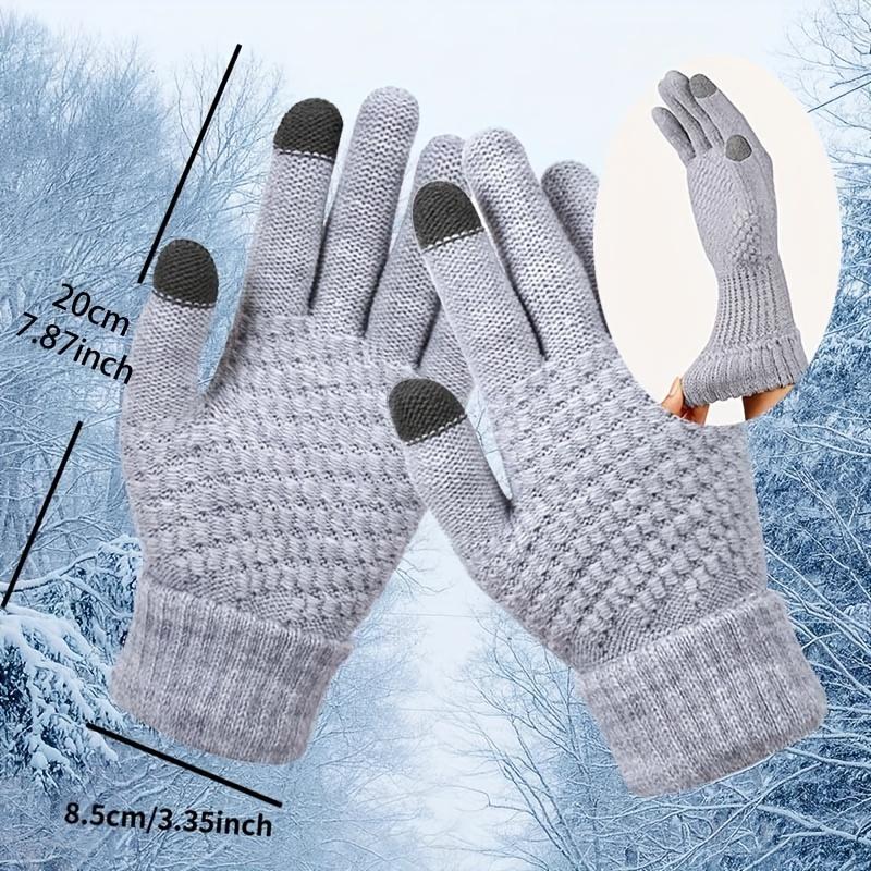 1 Pair Knit Thermal Winter Gloves, Solid Color Touch Screen Thickened Sports Gloves For Cycling & Hiking