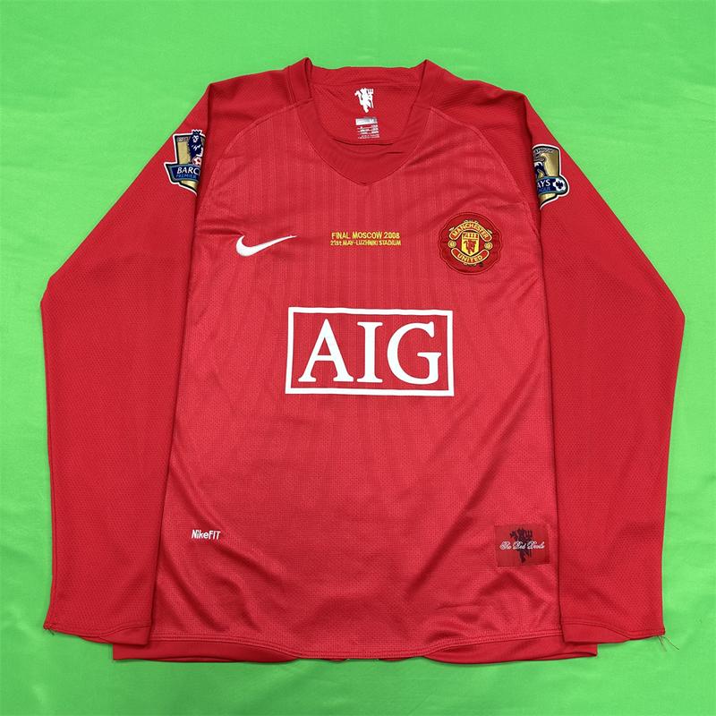 Nike 0708 Manchester United Vintage Long Sleeve Soccer Jersey Away 7 Ronaldo Champions League Edition