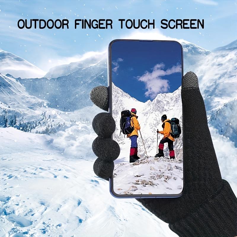 1 Pair Knit Thermal Winter Gloves, Solid Color Touch Screen Thickened Sports Gloves For Cycling & Hiking