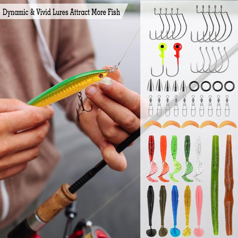 111PCS Fishing Lures Kit for Bass Trout Salmon with Tackle Box - Freshwater Bait Tackle Set