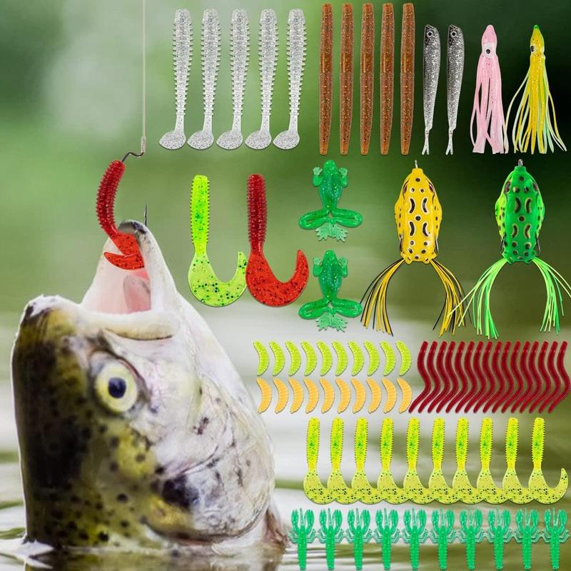 Fishing Lures Kit, 1 Set Fishing Lures Set, Including Spoon Lures, Soft Plastic Worms, Crankbait Jigs, Fish Hooks, Fishing Equipment, Outdoor Fishing Accessories, Bait Tackle Kit for Bass Trout Salmon For Gift