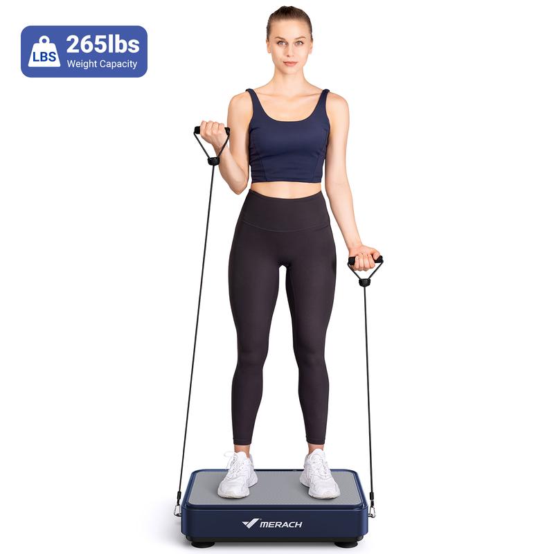 MERACH Square Vibration Plate Exercise Machine, Lymphatic Drainage Machine, Whole Body Workout Vibration Platform for Wellness and Fitness with 2 Resistance Bands