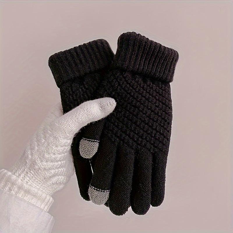 1 Pair Knit Thermal Winter Gloves, Solid Color Touch Screen Thickened Sports Gloves For Cycling & Hiking