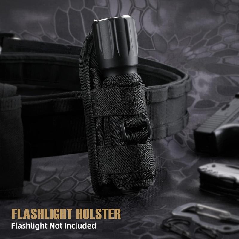 Tactical Flashlight Pouch Holster, Rotatable Flashlight Holder Belt Clip Tactical Torch Carry Case with 360 Degree Carabiner Reel Clip