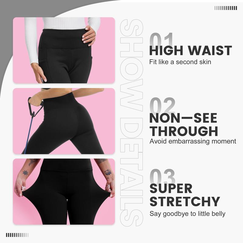 Viconow Fleece Lined Leggings Women with Pockets - Thermal Warm Tummy Control Pants High Waisted Winter Yoga  Tights