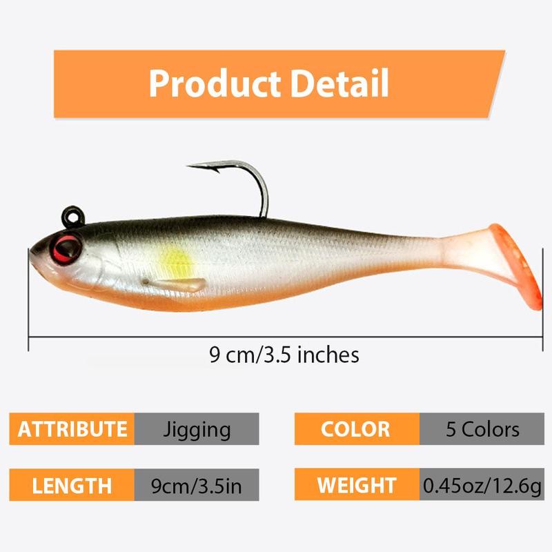 Summer Random Color Pre-rigged Jig Head Soft Fishing Lures, 5 Counts set Paddle Tail Swimbaits for Bass Fishing, Shad tadpole Lure with Spinner, Premium Fishing Bait for Freshwater Saltwater, Fishing Equipment Fishing Stuff Fishing Gear